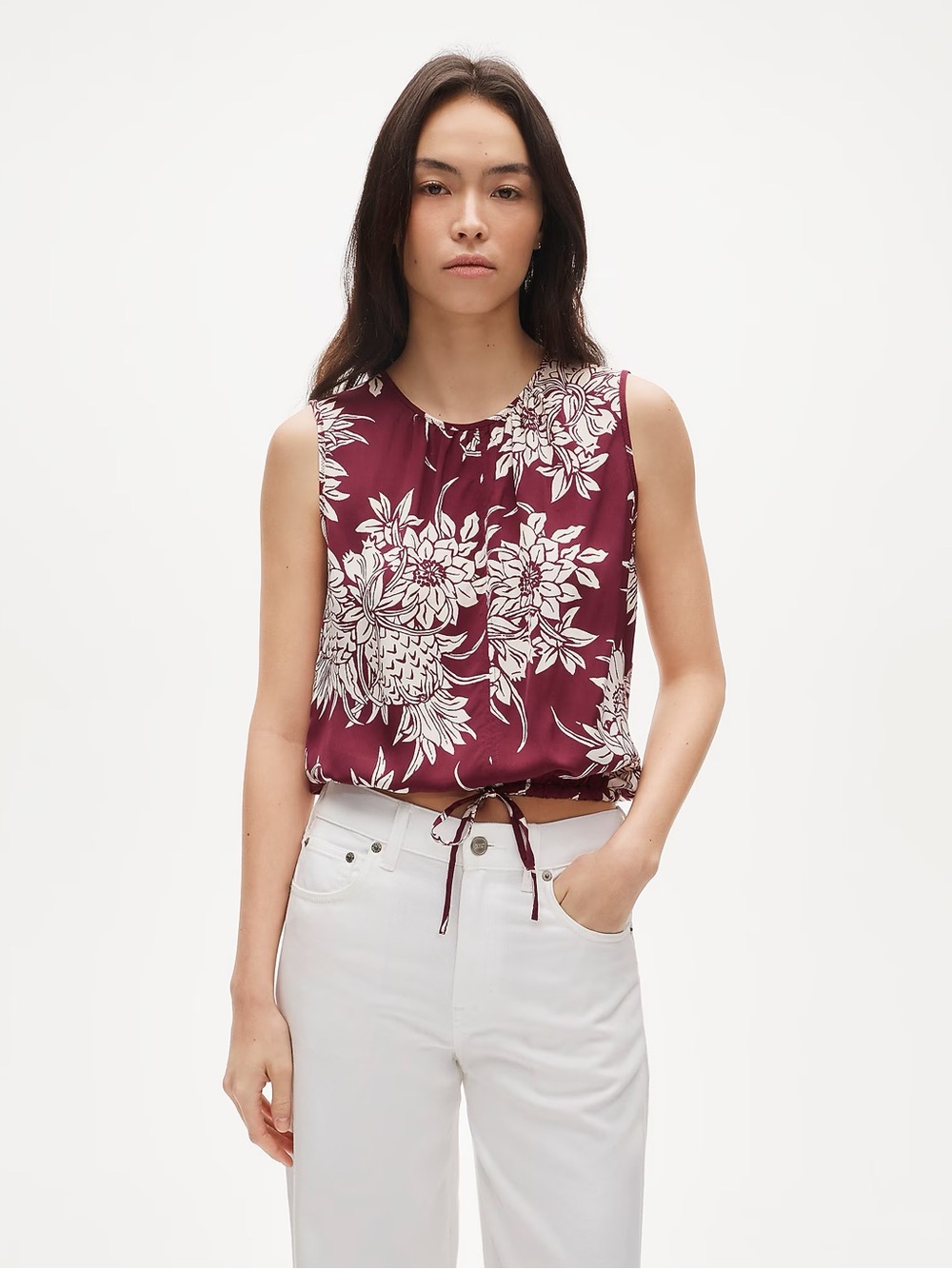 J Crew Drawstring-waist tank top in pineapple garden sateen